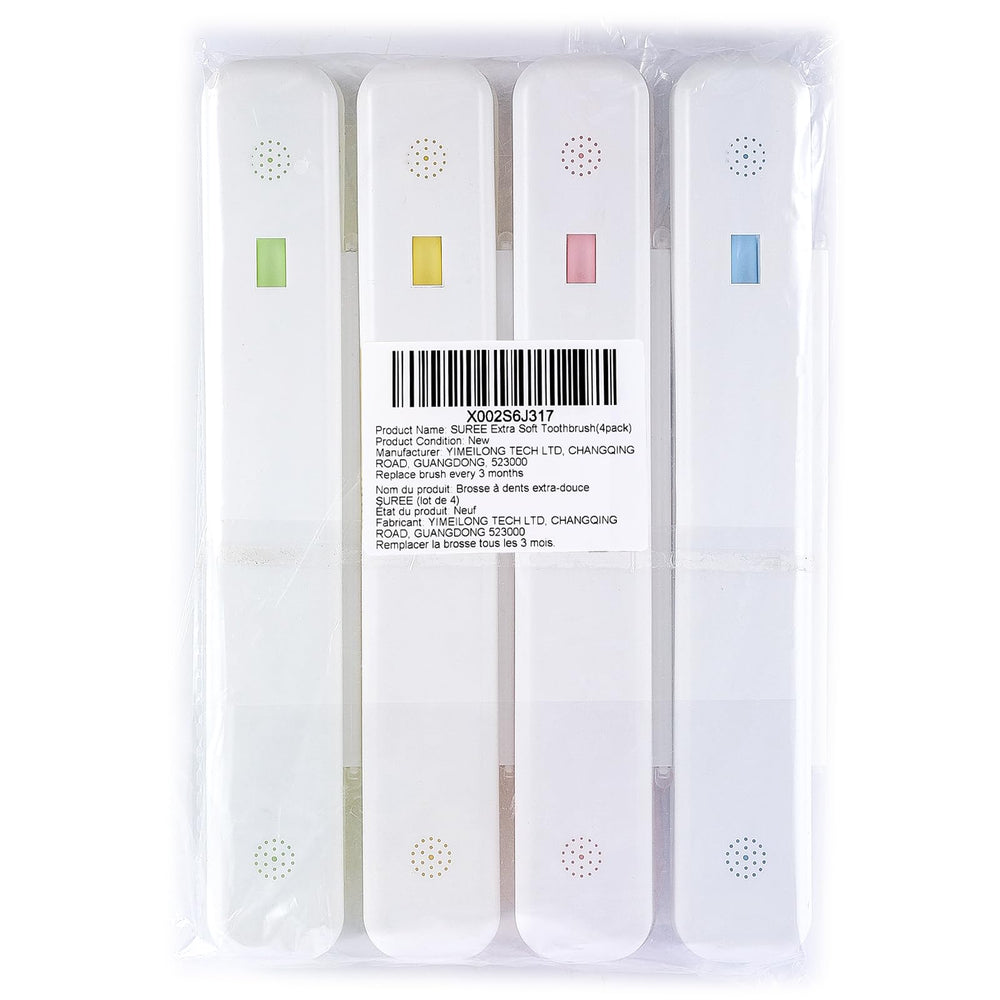 SUREE 4-pack with blue, yellow, pink, and green toothbrushes and cases