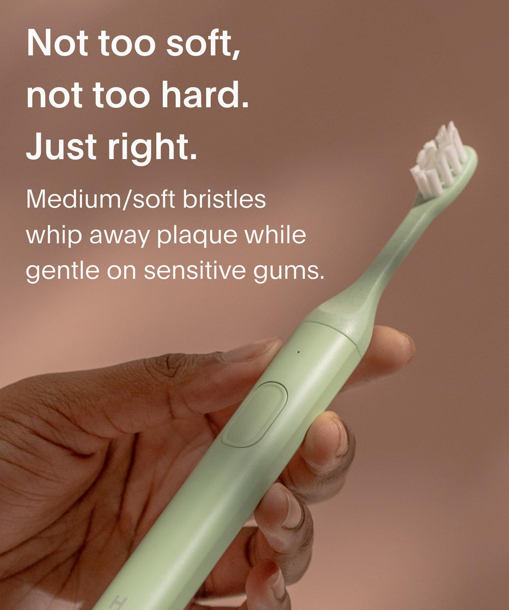 Plant-based bristles on SURI toothbrush head