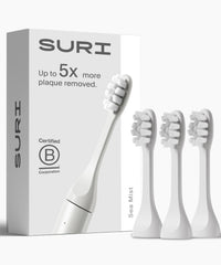SURI Sea Mist recyclable plant-based replacement toothbrush heads (pack of 3)