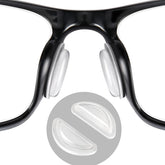 Close-up of SURMAP clear silicone eyeglass nose pad with airbag design