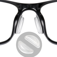 Close-up of SURMAP clear silicone eyeglass nose pad with airbag design