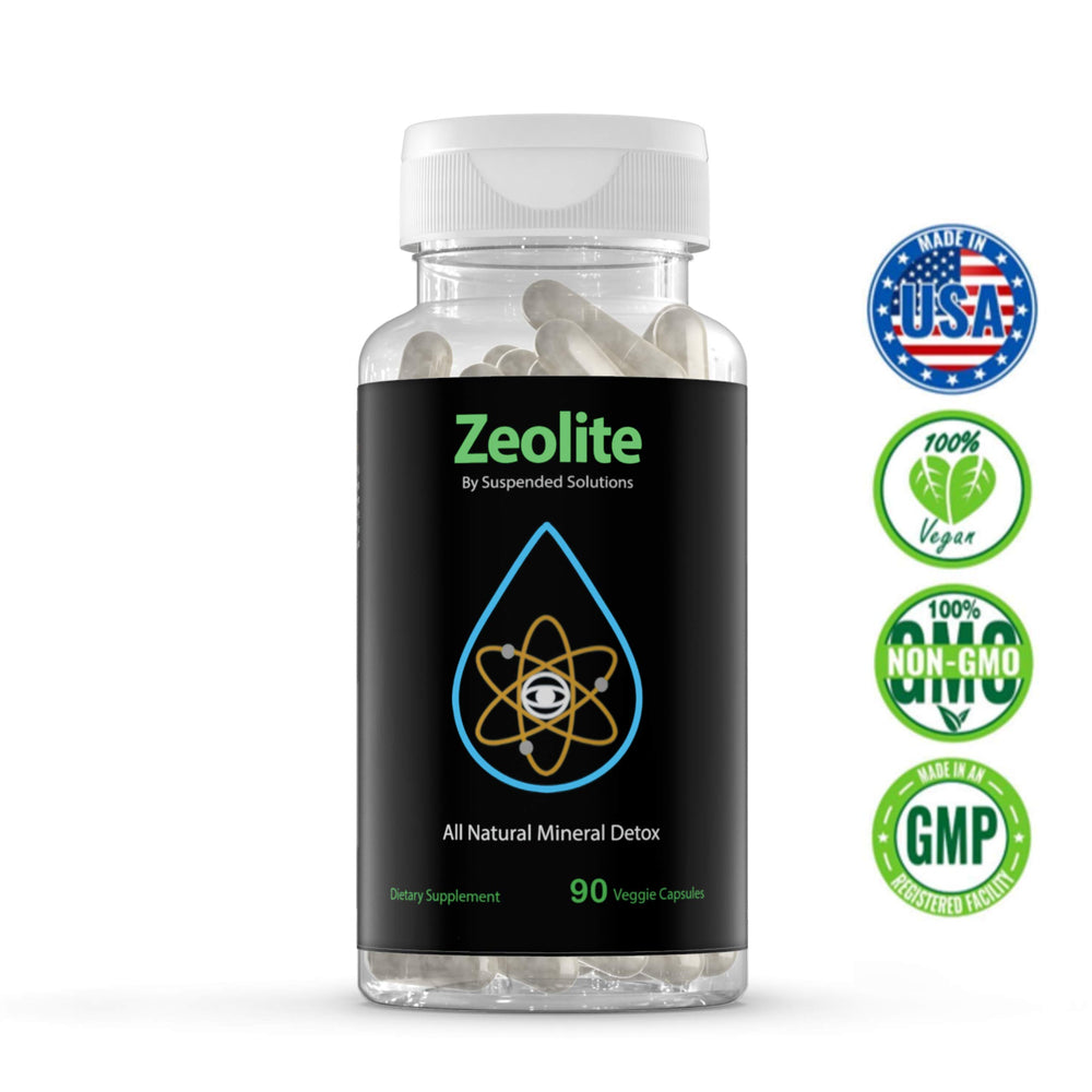 Suspended Solutions Zeolite Clinoptilolite bottle pour suggesting convenient daily detox ritual