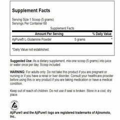 Close-up of Ajipure L-Glutamine powder with scoop
