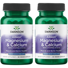 Swanson Albion Chelated Magnesium & Calcium 2:1 - 90 Veg Capsules (2 Pack)