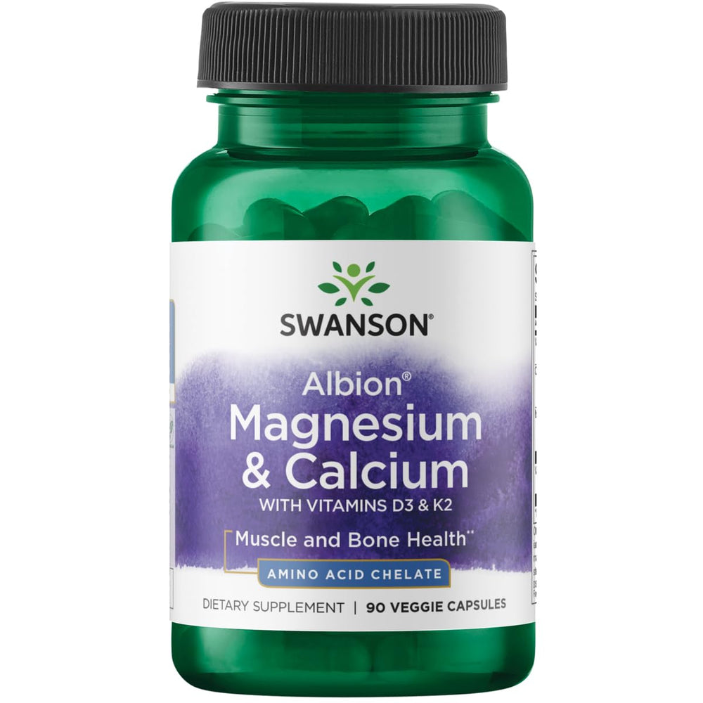 Bottle of Swanson Albion Chelated Magnesium & Calcium 2:1 90 Veg Capsules