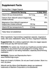 Label of Swanson Albion Chelated Magnesium & Calcium 2:1 with Vitamin D3 and K2