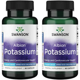 Swanson Albion Complexed Potassium 99 mg bottle front with 90 capsules, 2-pack