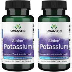 Swanson Albion Complexed Potassium 99 mg bottle front with 90 capsules, 2-pack