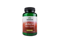 Swanson Allicin 12mg tablet close-up shows high allicin concentration for daily support.
