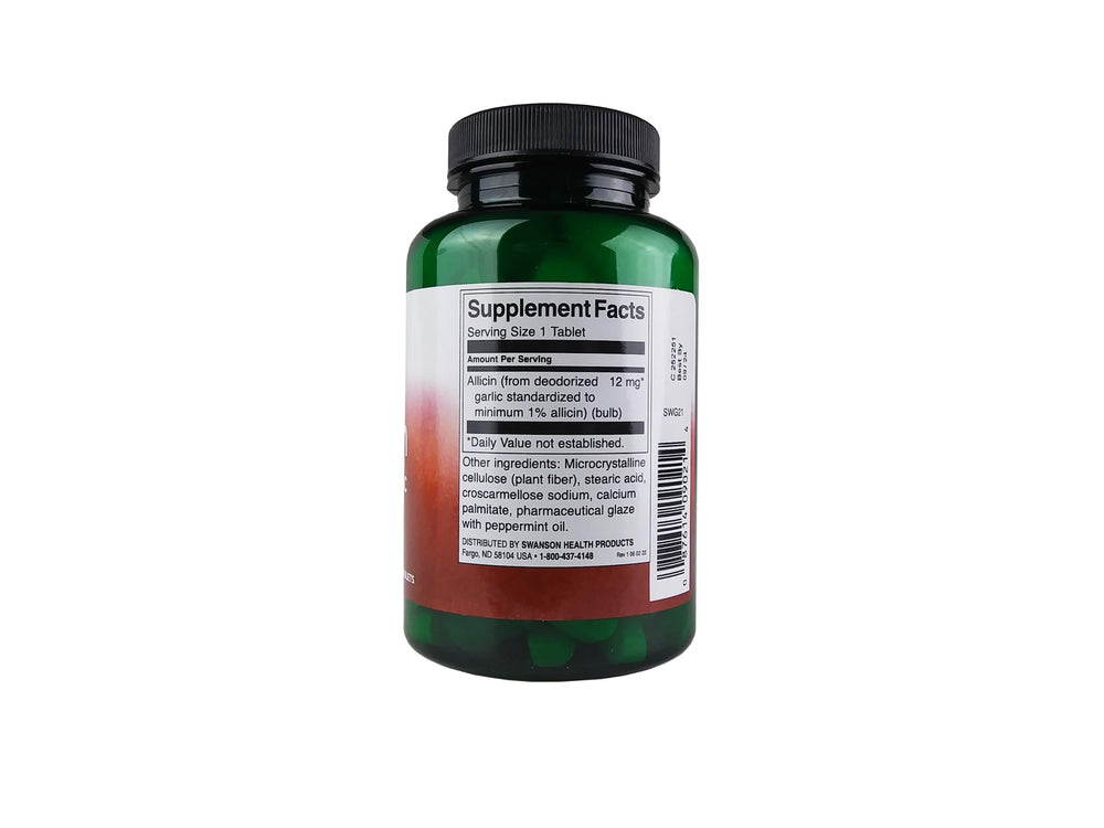 Swanson Allicin odor-controlled tablets shown for a pleasant daily use.