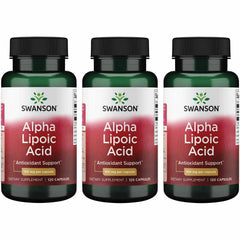 Front view of Swanson Alpha Lipoic Acid 3-pack bottle