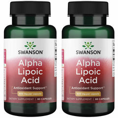 Front view of Swanson Alpha Lipoic Acid 600mg 2-pack bottle
