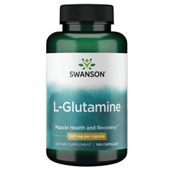 Front view of Swanson Amino Acid L-Glutamine 500 mg bottle with 100 capsules