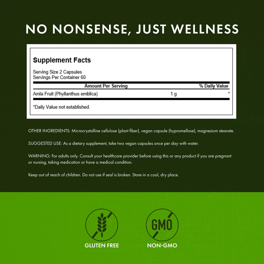 Swanson Amla Fruit capsules bottle back with dosage notes and benefits