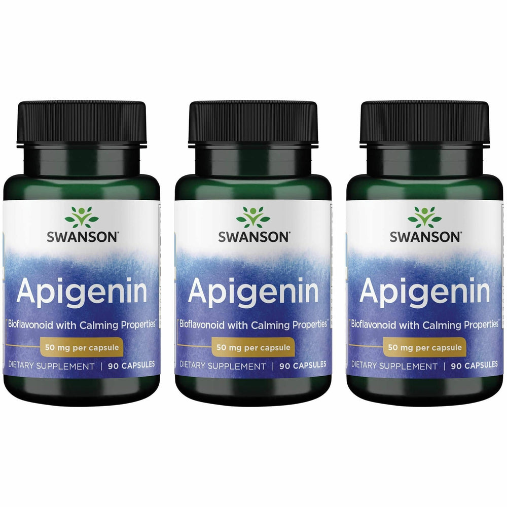 Three Swanson Apigenin-Bioflavonoid supplement bottles with 90 capsules total