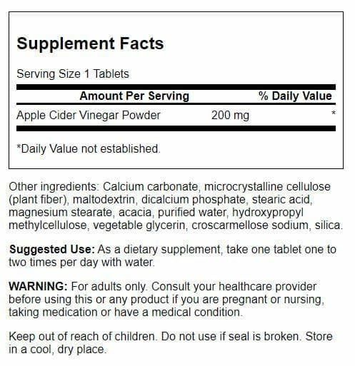 Swanson Double-Strength Apple Cider Vinegar 200 Milligrams 120 Tabs bottle with label