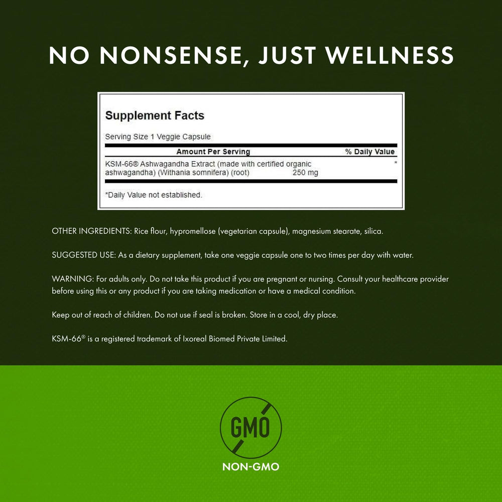 A bottle of Swanson Ashwagandha KSM-66 capsules