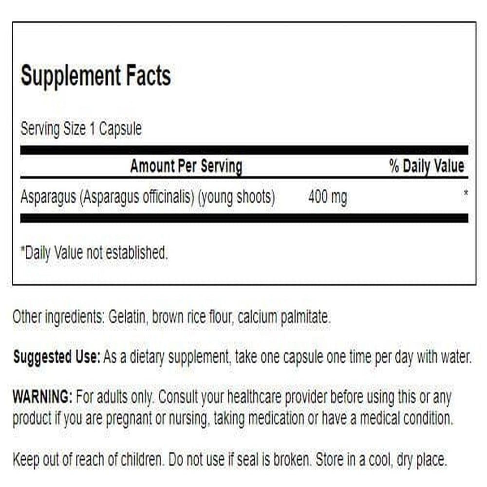 Close-up of Swanson Asparagus Young Shoots capsules