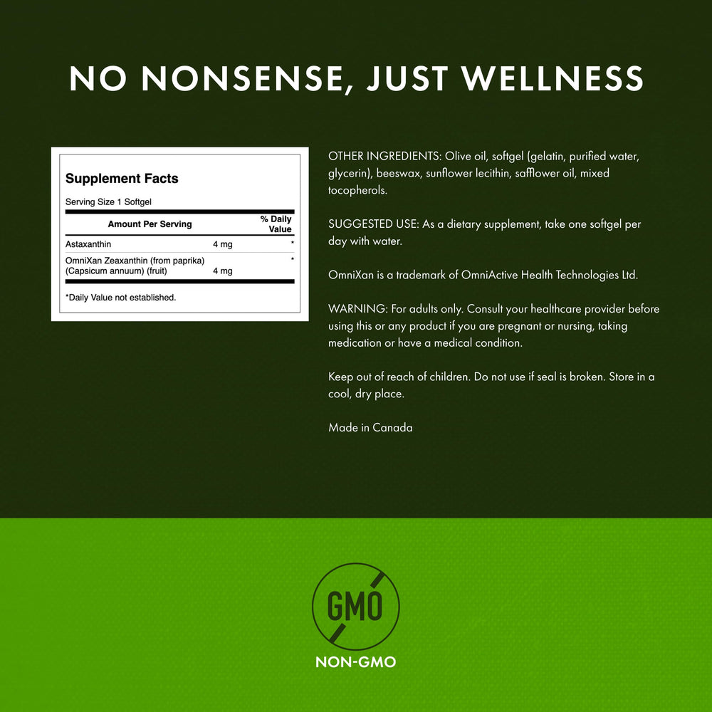 Swanson astaxanthin-zeaxanthin softgels close-up illustrates convenient daily intake.