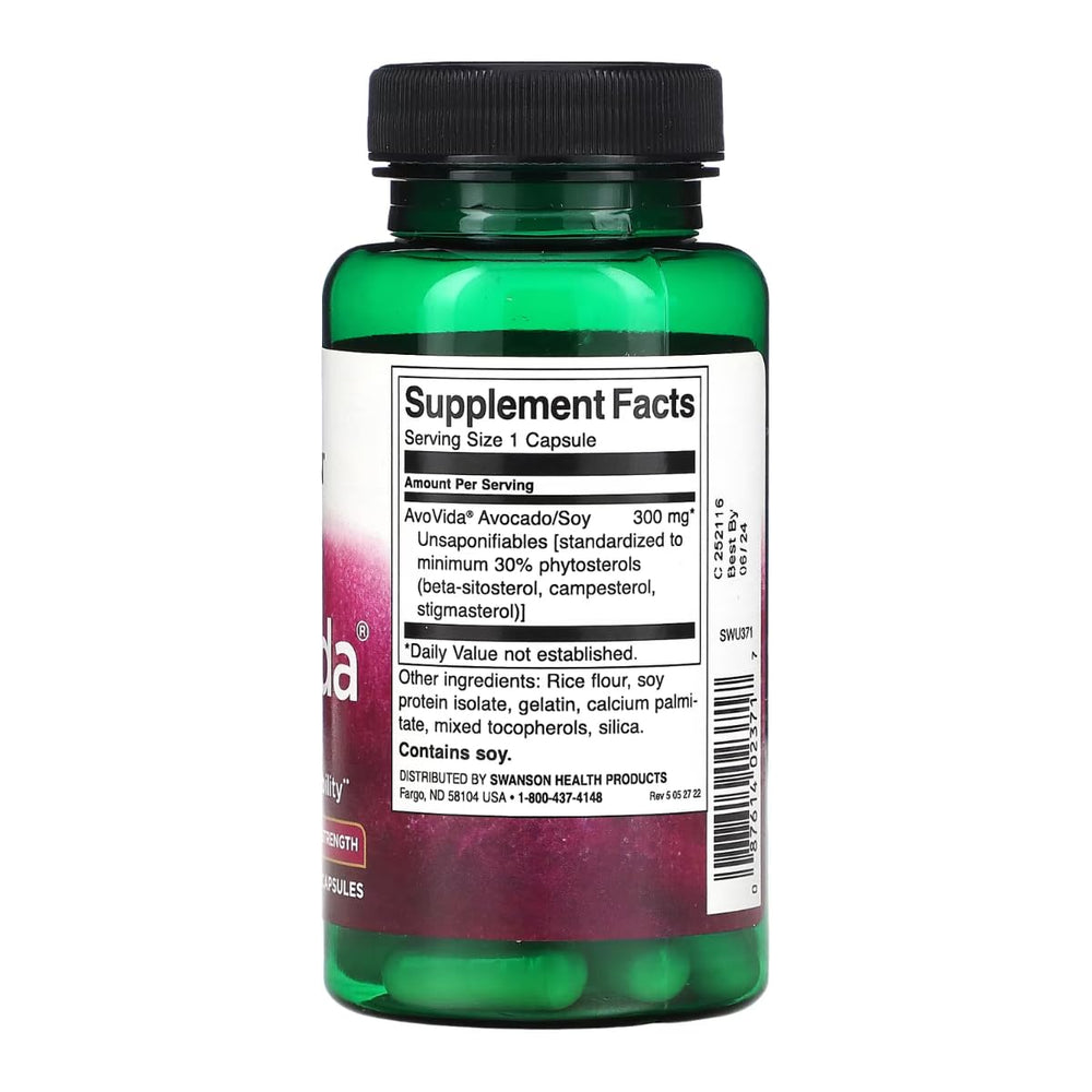 Product image of Swanson AvoVida joint health supplement packaging for avocado and soybean unsaponifiables
