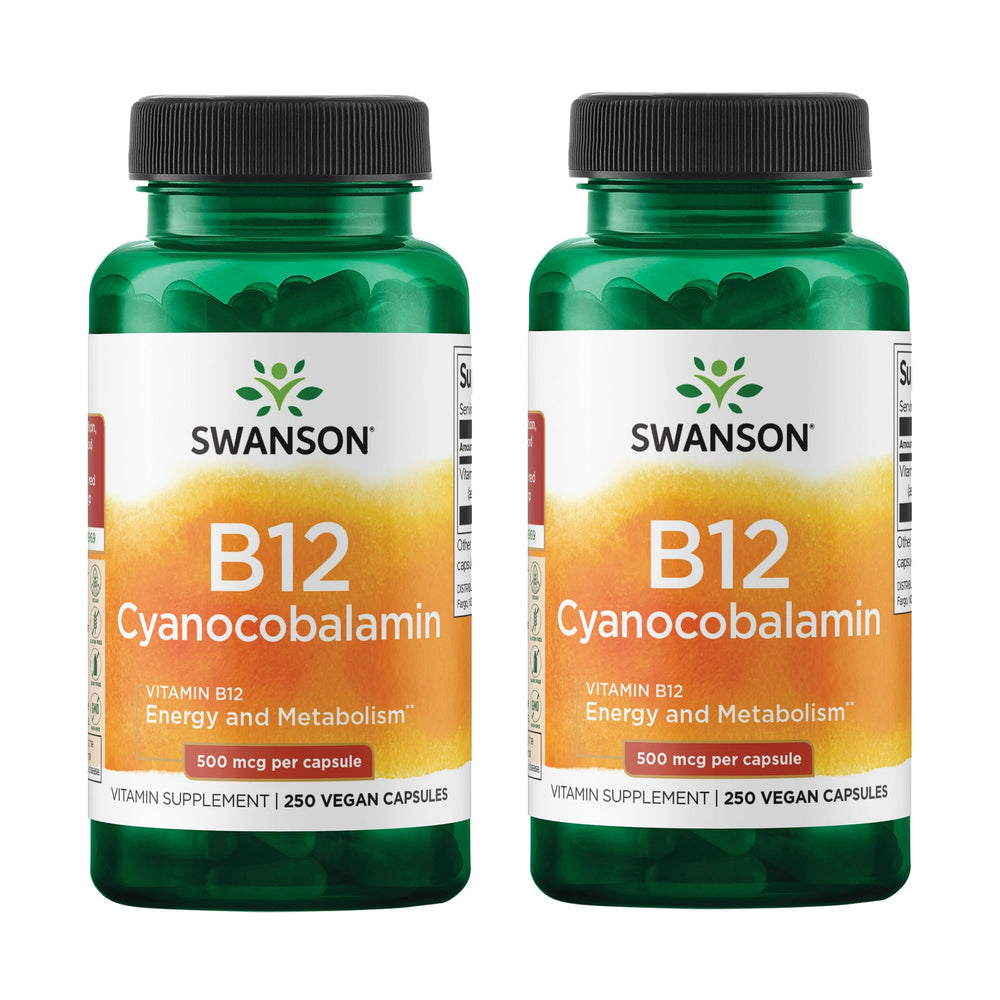 Bottled Swanson Vitamin B12 Cyanocobalamin 500 mcg, 250 capsules, 2-pack