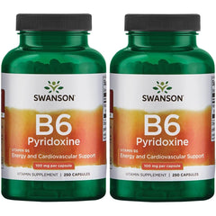 Swanson B6 Pyridoxine Vitamin B6 100 mg per capsule – 250 capsules, 2-pack – cardiovascular health and energy metabolism