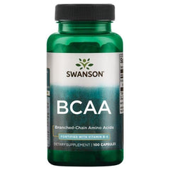 Swanson BCAA bottle highlighting L-leucine, L-isoleucine, L-valine