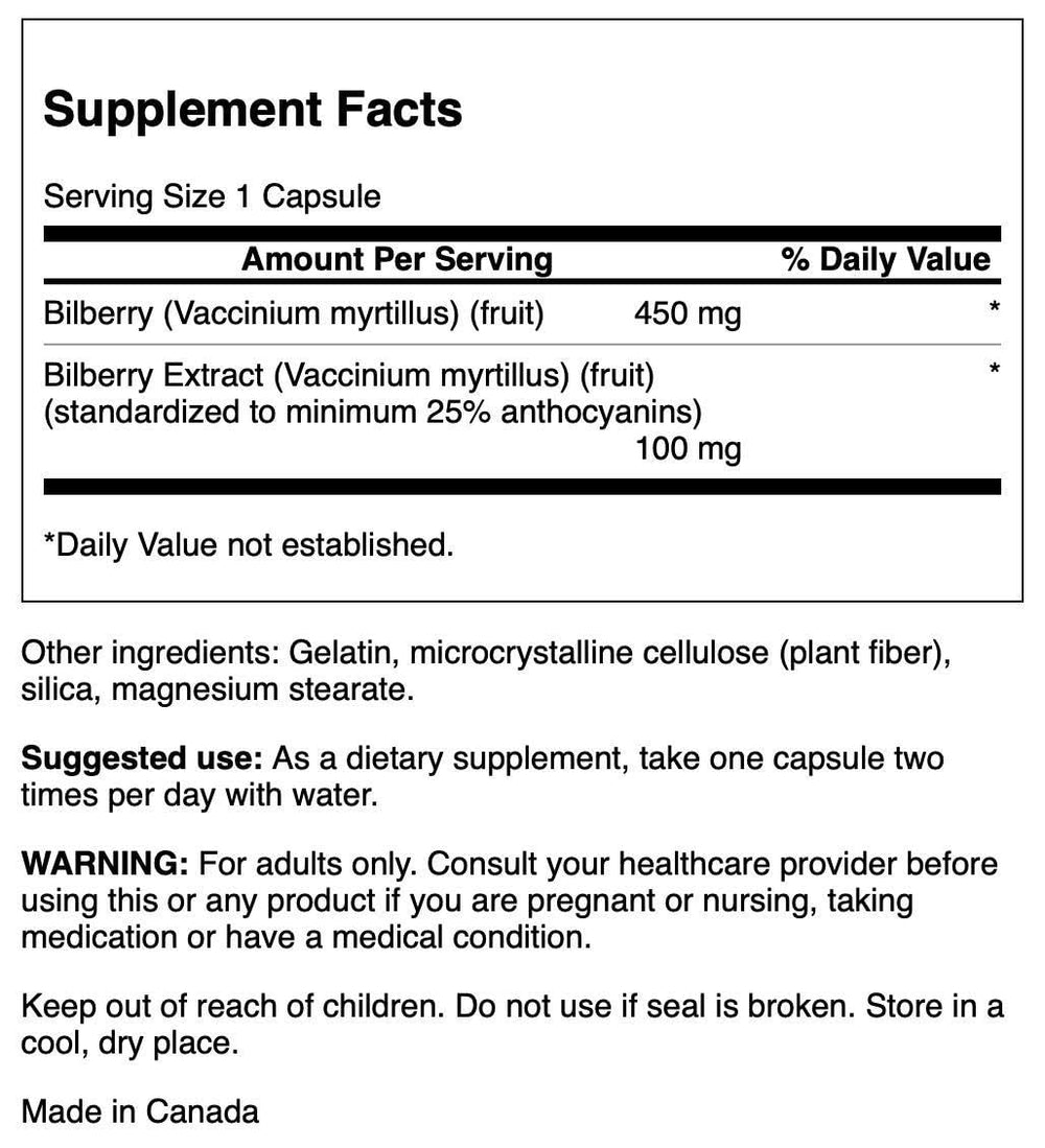 Swanson Bilberry 100 mg bottle – side view