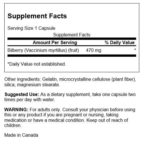 Close-up of Swanson Bilberry Fruit 470 mg capsules