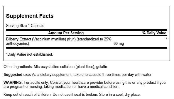 Swanson Bilberry Extract standardized bilberry capsules packaging