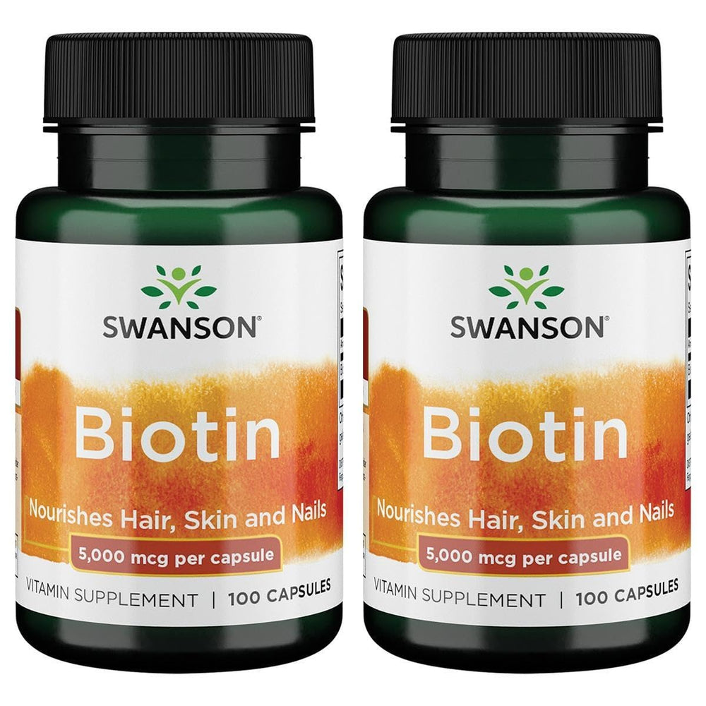 Swanson Biotin 5,000 mcg 100 Caps (2 Pack) bottle