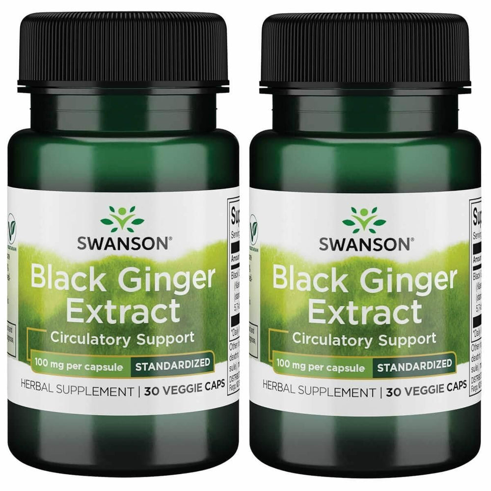 Swanson Black Ginger Extract 2-pack hero image with bottle and capsules