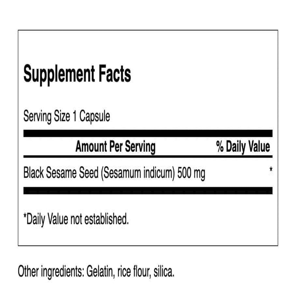 Swanson Black Sesame Seed 500 mg capsules bottle - back label