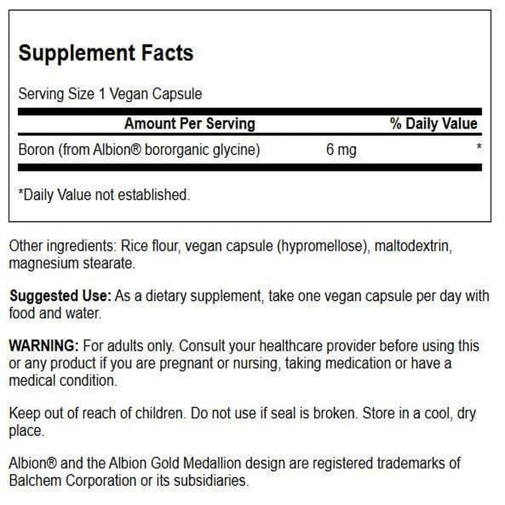 Close-up of Boroganic glycine boron formula label