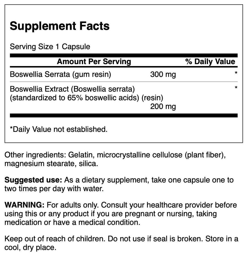 Close-up of Swanson Boswellia Serrata packaging and capsules
