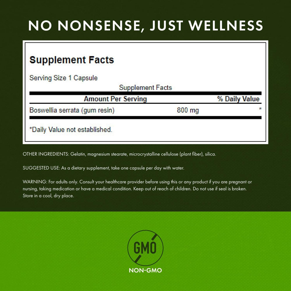 Close-up of Boswellia serrata 800 mg capsules