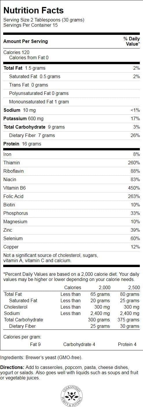 Swanson Brewer's Yeast Powder GMO-Free 1 lb packaging label