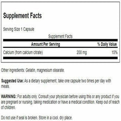 Close-up of Swanson Calcium Citrate 200 mg 60 capsules bottle label