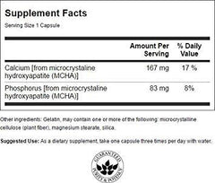 Close-up of Calcium MCHA supplement bottle label