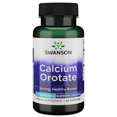 Swanson Calcium Orotate 85mg bottle with capsules, highlighting easy daily supplementation.