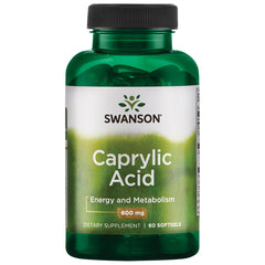 Swanson Caprylic Acid 600 mg bottle with 60 softgels