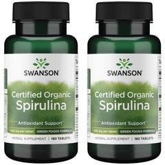 Swanson Certified Organic Spirulina 500 mg 180 Tabs (2 Pack) bottle