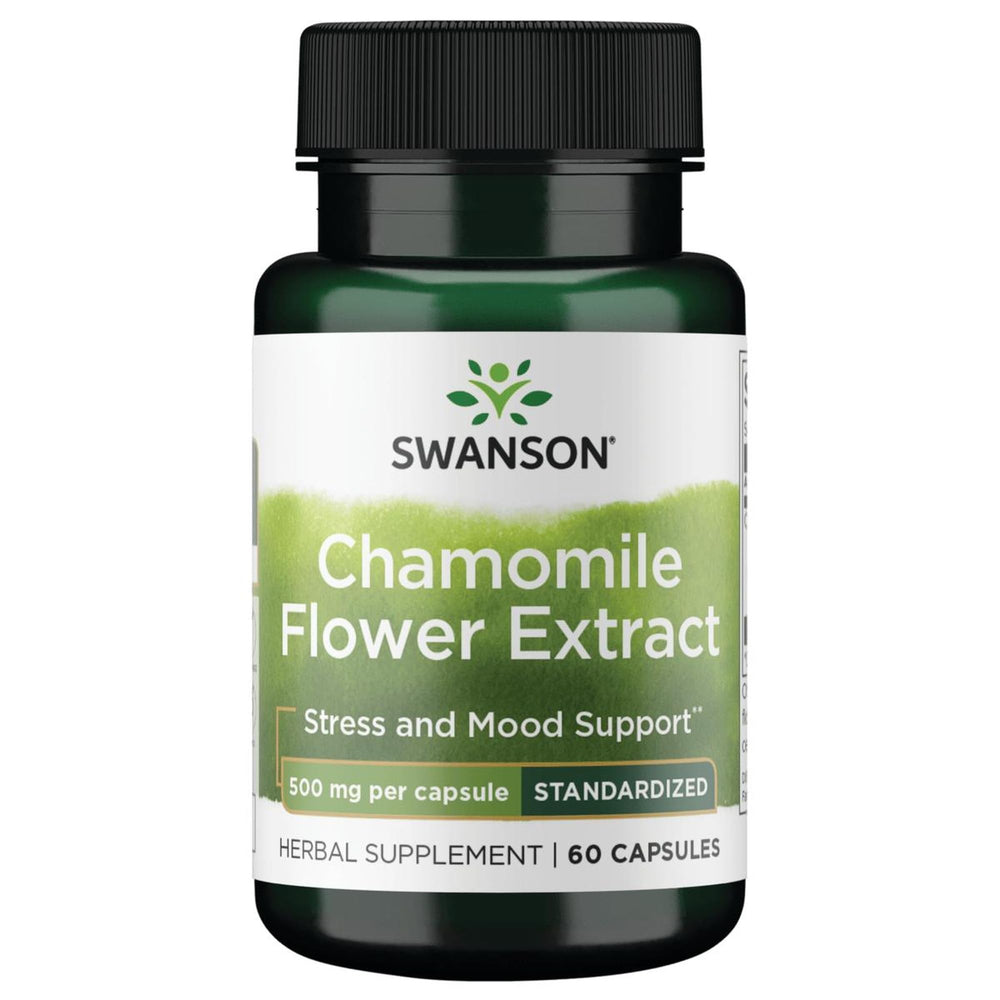 Swanson Chamomile Flower Extract bottle label with 60 capsules