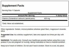 Back label of Swanson Cilantro 425 mg bottle