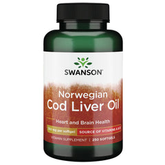 Front view of Swanson Cod Liver Oil 1250 IU A / 135 IU D 250 softgels bottle