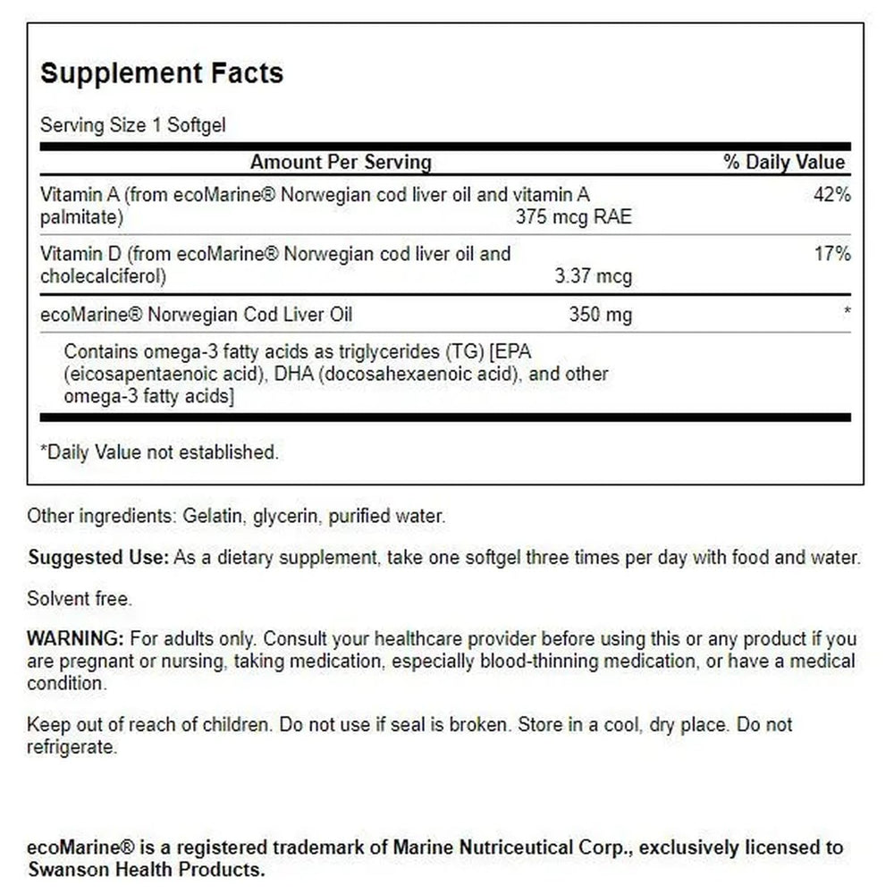 Label showing 1250 IU Vitamin A and 135 IU Vitamin D per serving