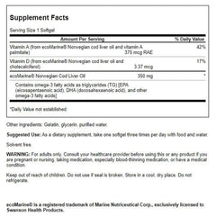 Label showing 1250 IU Vitamin A and 135 IU Vitamin D per serving