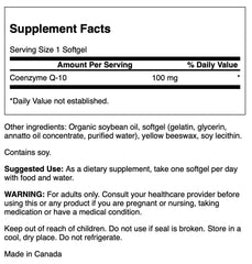 Close-up of Swanson CoQ10 100 mg softgels label