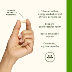 Close-up of Swanson CoQ10 capsules