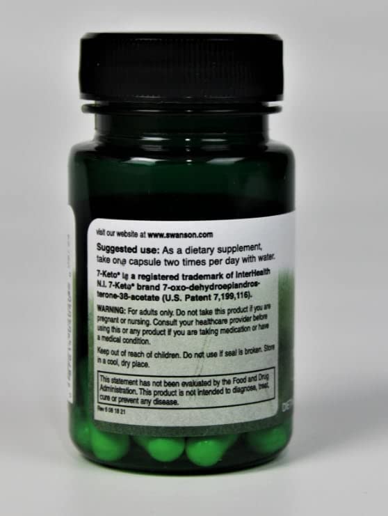 Close-up of ingredient list on Swanson Diet 7-Keto DHEA label